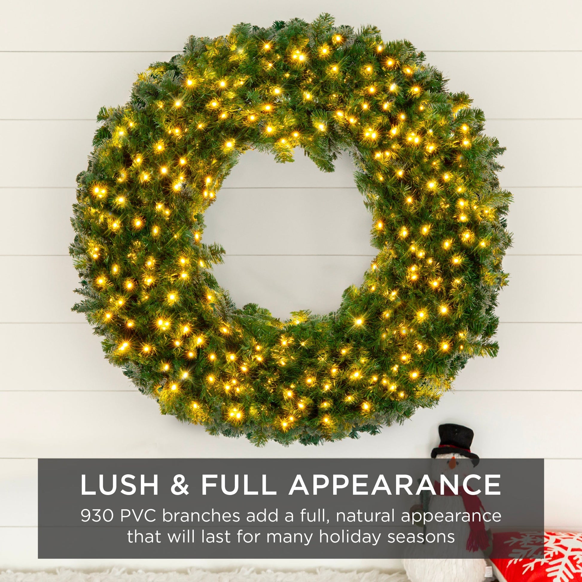 Pre-Lit Artificial Fir Christmas Wreath w/ LED Lights, Plug-In, PVC Tips