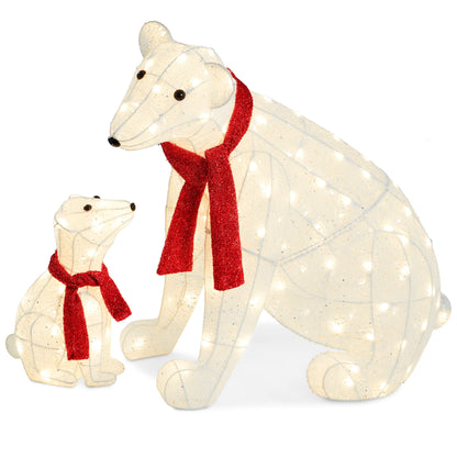 2-Piece Lighted Polar Bear Family Outdoor Decor Set w/ LED Lights