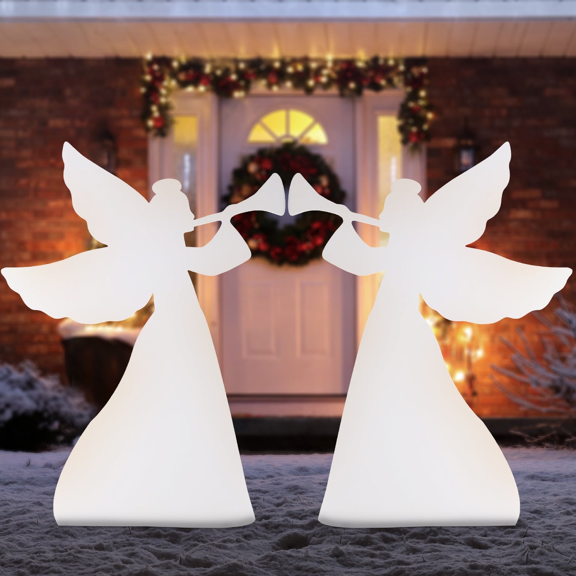 Set of 2 Christmas Angel Yard Decorations w/ Weather-Resistant PVC - 3ft