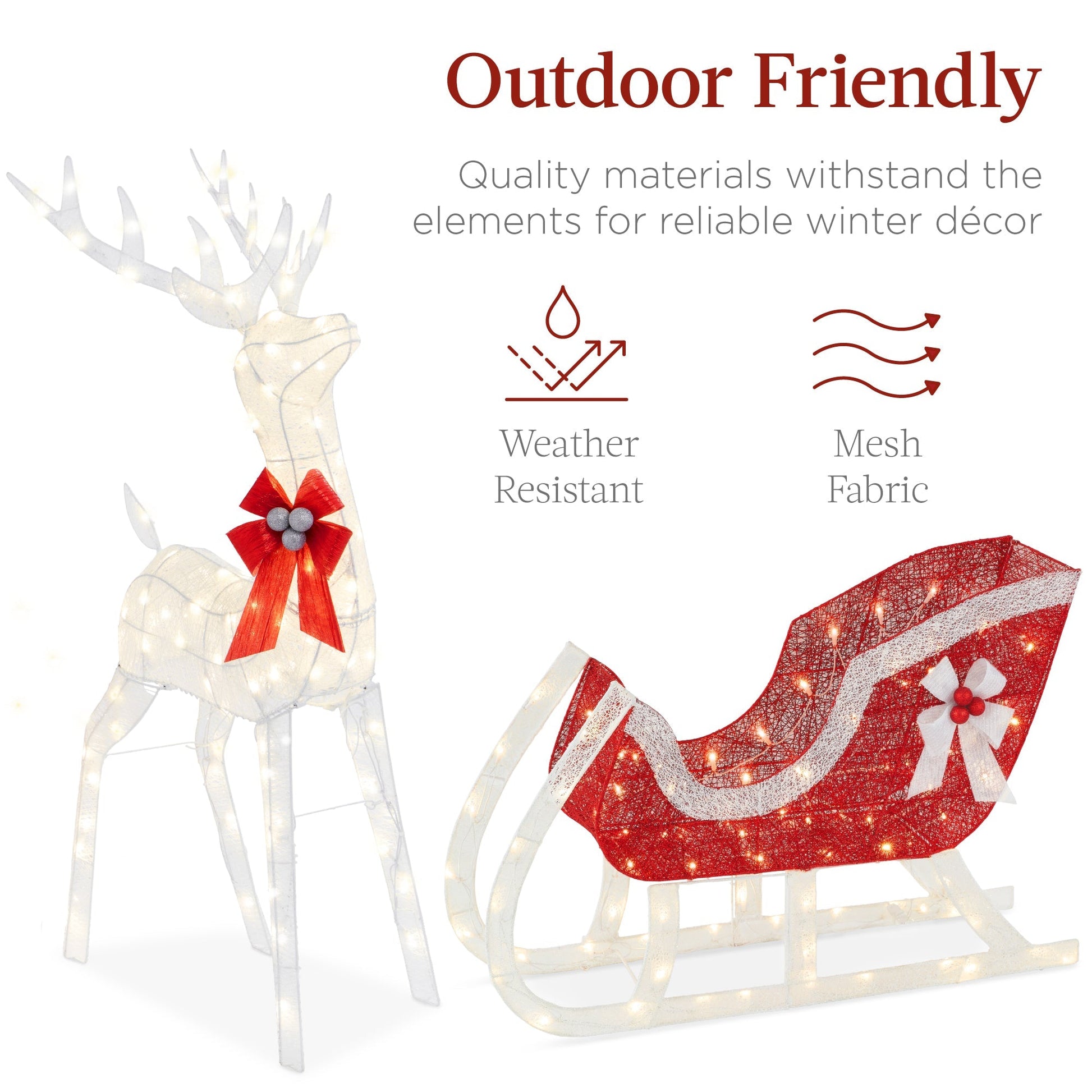 Lighted Christmas Reindeer & Sleigh Outdoor Decor Set w/ LED Lights