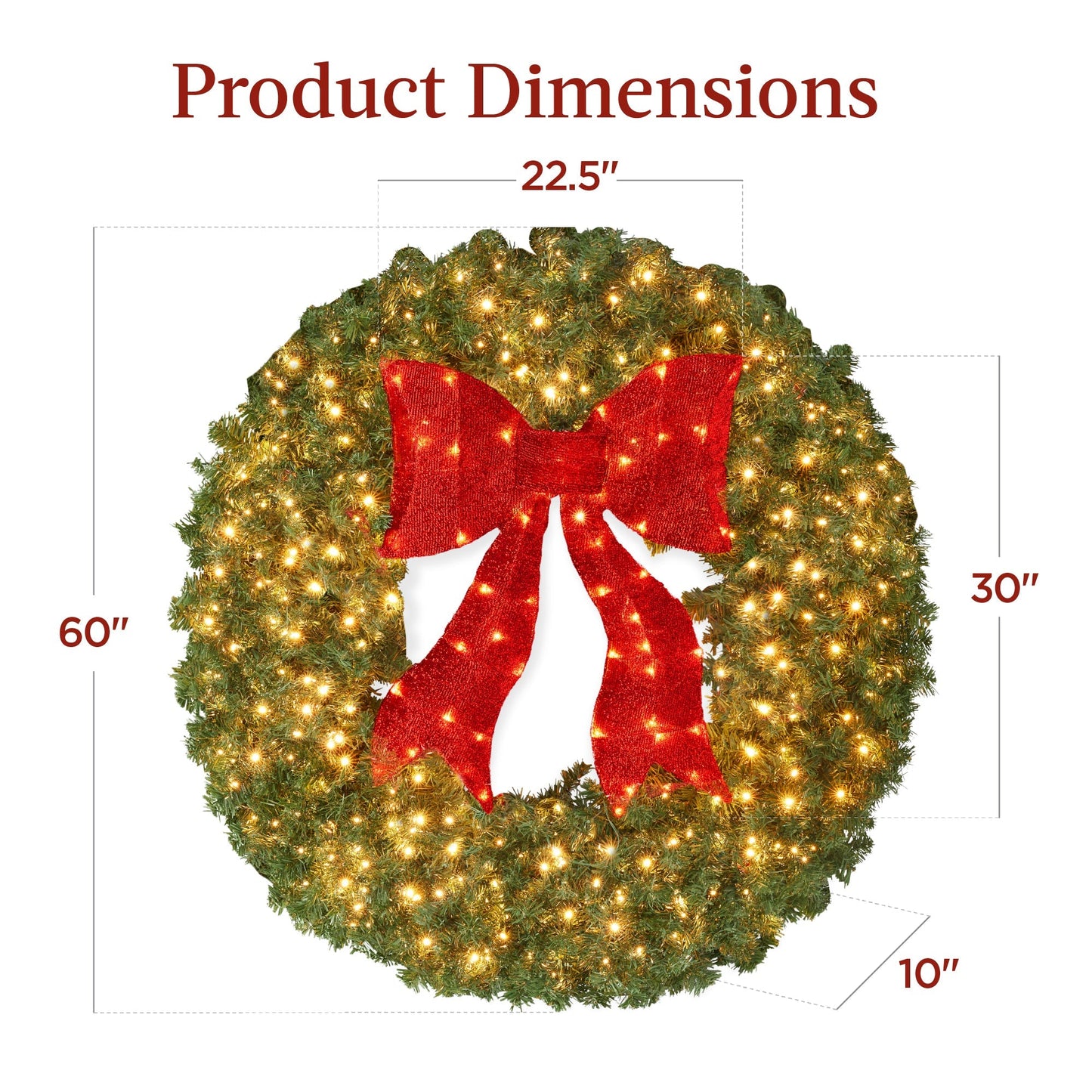 Pre-Lit Artificial Fir Christmas Wreath w/ Red Bow, LED Lights