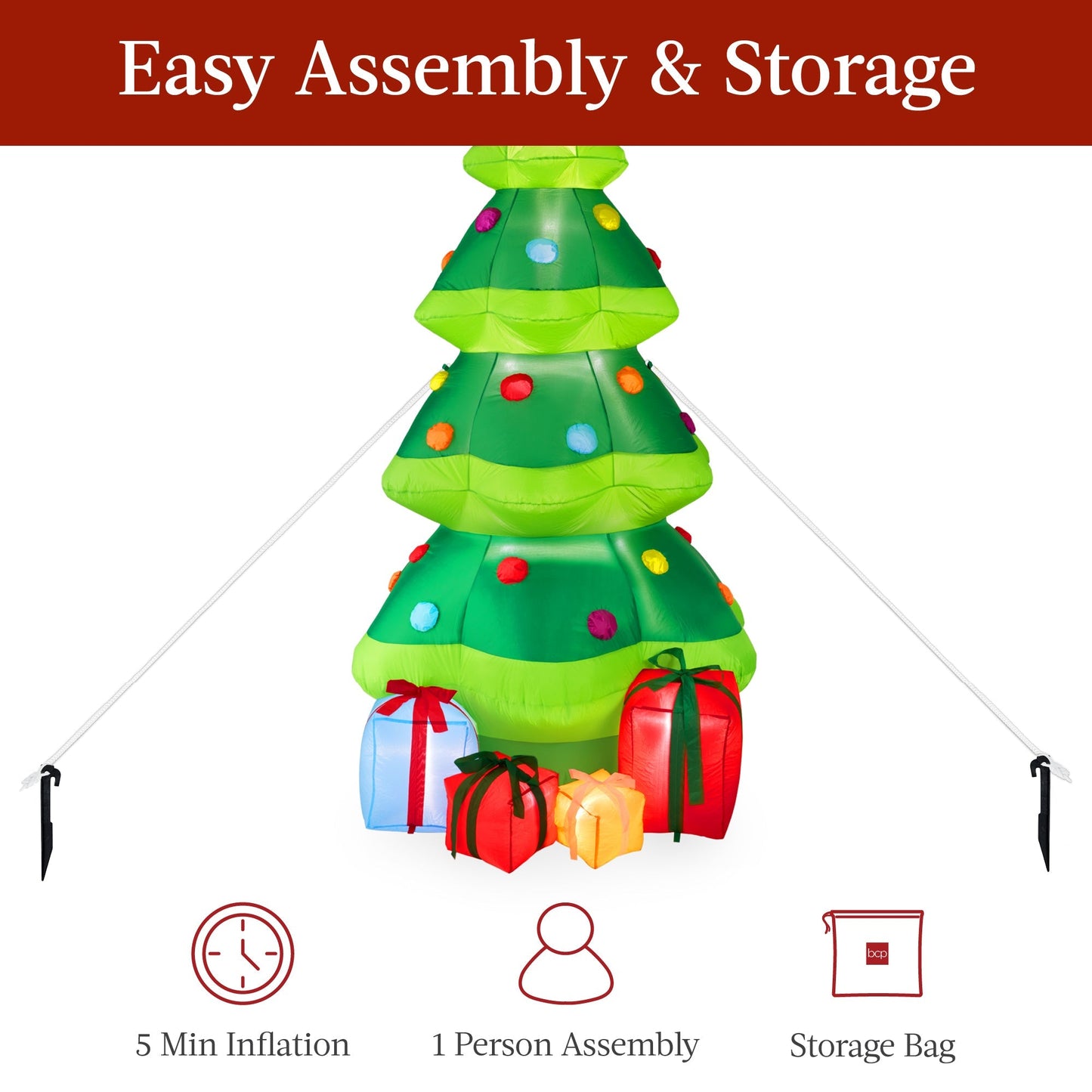 Inflatable Christmas Tree Outdoor Blow Up Decor w/ 10 LED Lights - 10ft