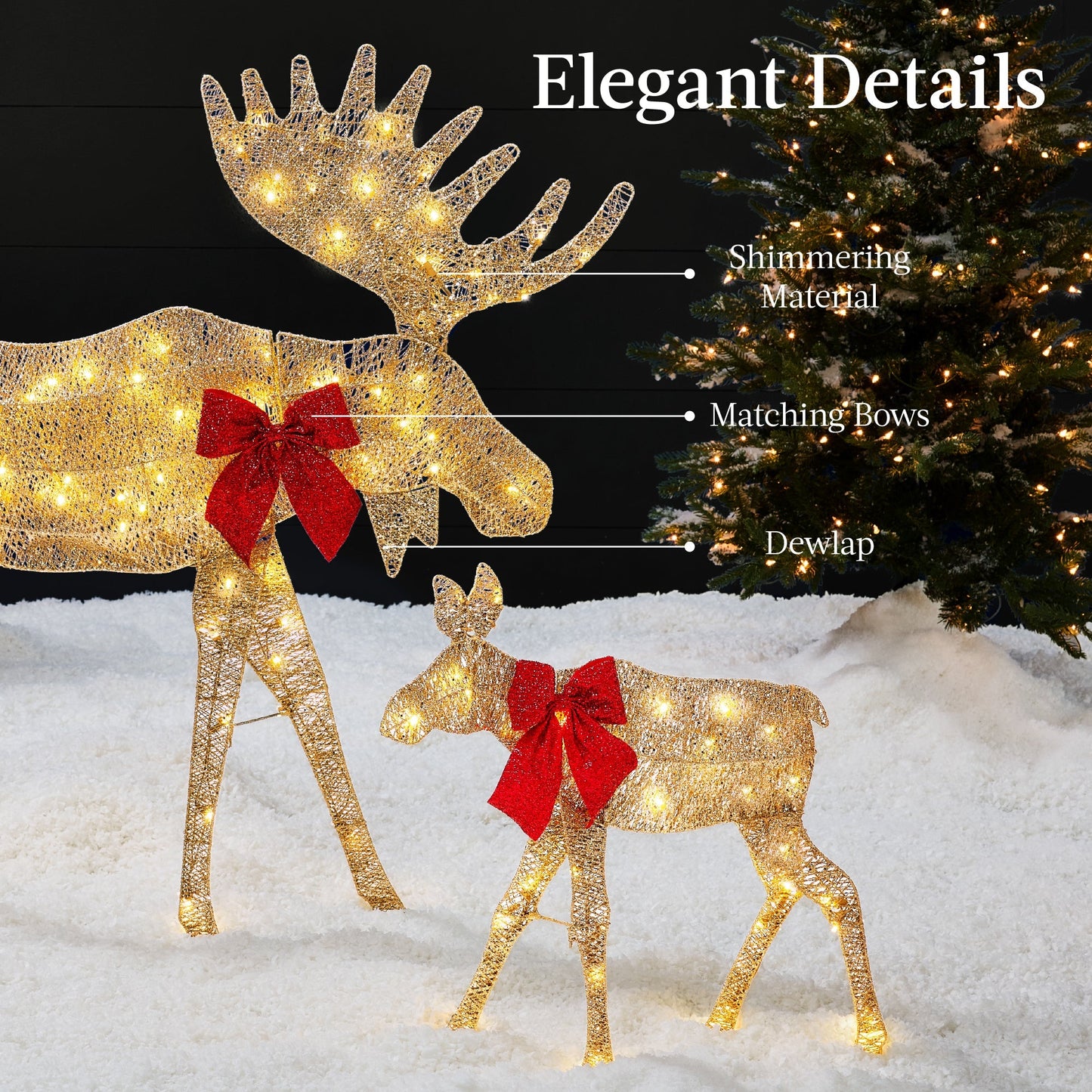 2-Piece Lighted 2D Christmas Moose Set Outdoor Decor w/ 125 LED Lights - 4ft