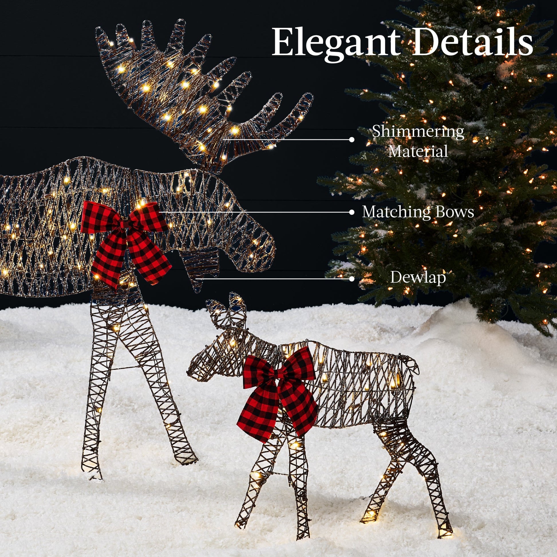 2-Piece Lighted 2D Christmas Moose Set Outdoor Decor w/ 125 LED Lights - 4ft