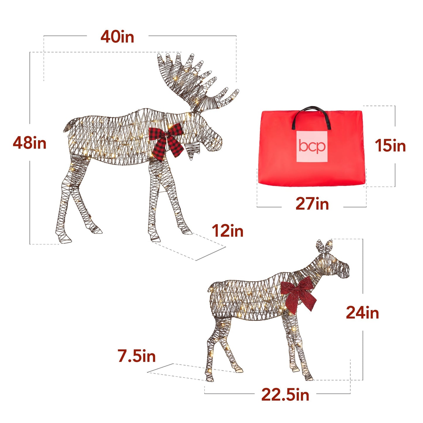 2-Piece Lighted 2D Christmas Moose Set Outdoor Decor w/ 125 LED Lights - 4ft