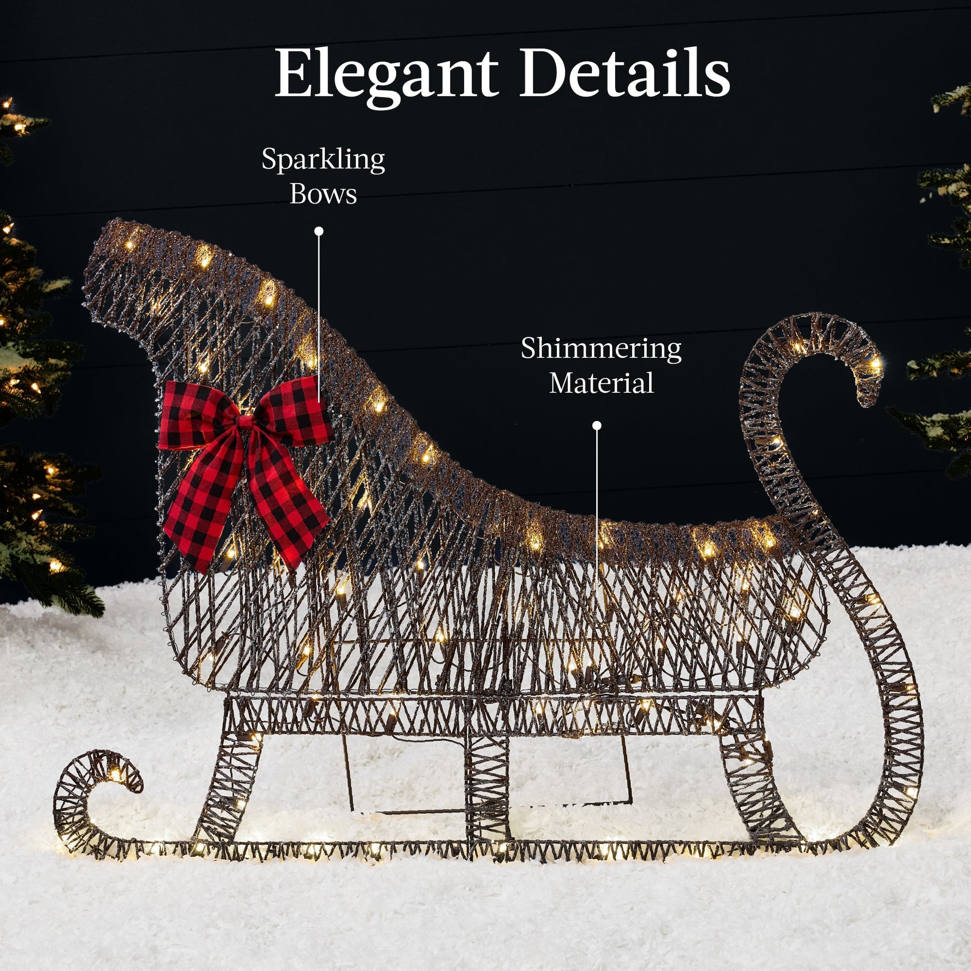 Lighted 2D Outdoor Christmas Reindeer & Sleigh Set w/ Warm White LED Lights