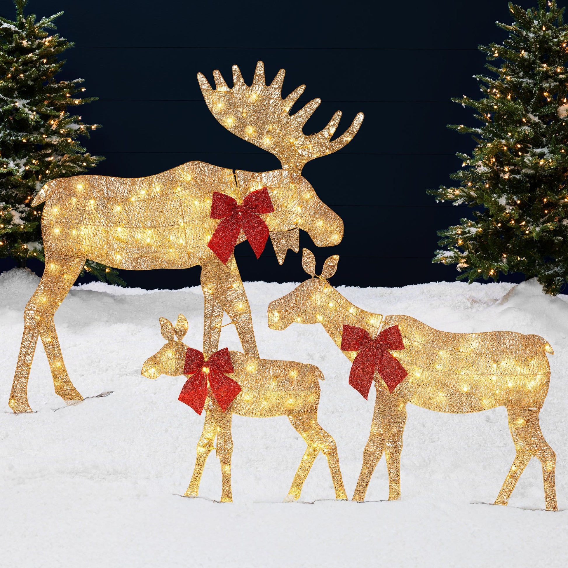 3-Piece Lighted 2D Christmas Moose Set Outdoor Decor w/ 195 LED Lights - 4ft