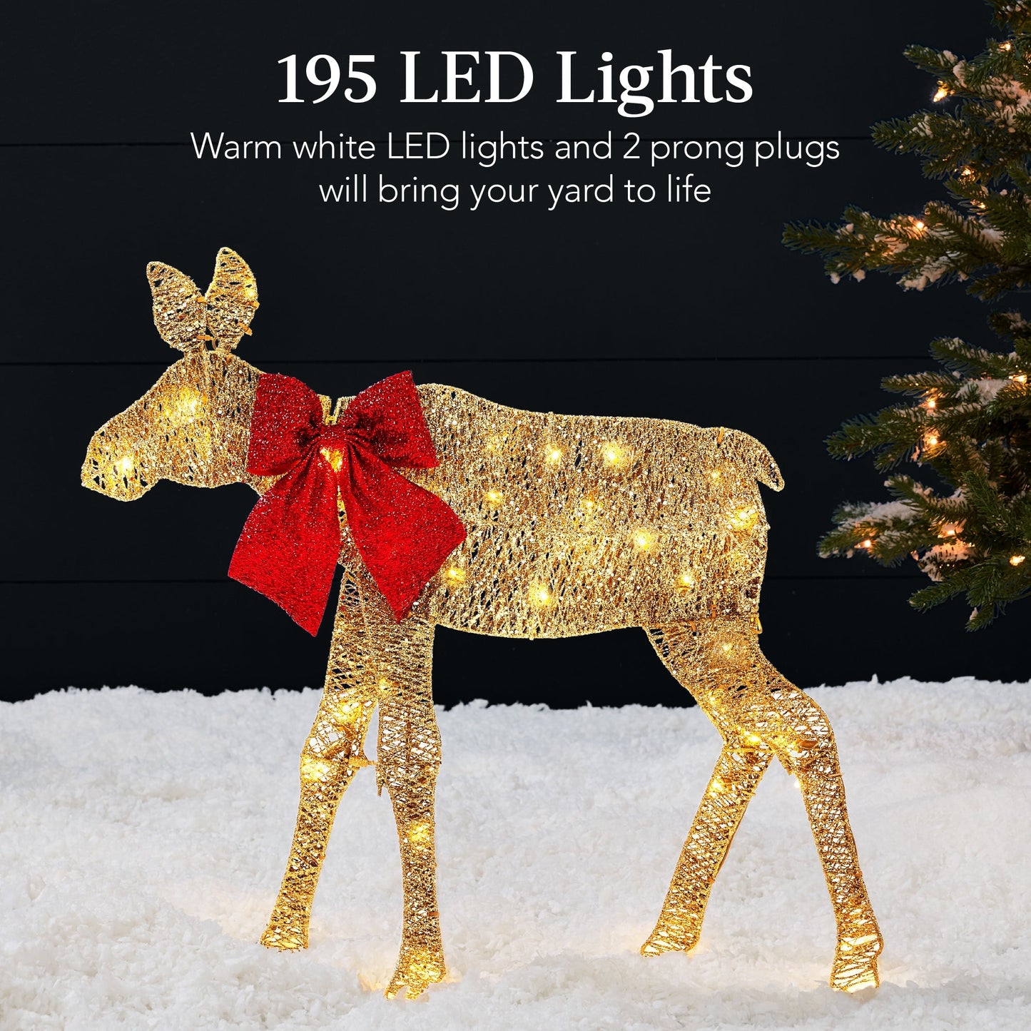 3-Piece Lighted 2D Christmas Moose Set Outdoor Decor w/ 195 LED Lights - 4ft