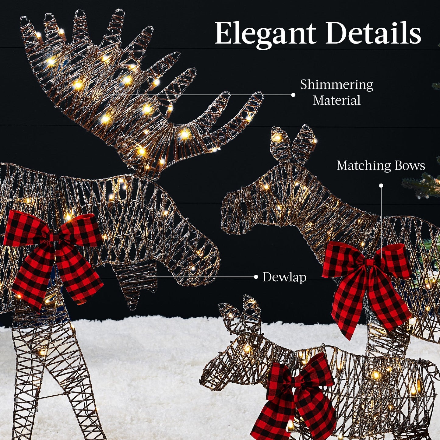 3-Piece Lighted 2D Christmas Moose Set Outdoor Decor w/ 195 LED Lights - 4ft