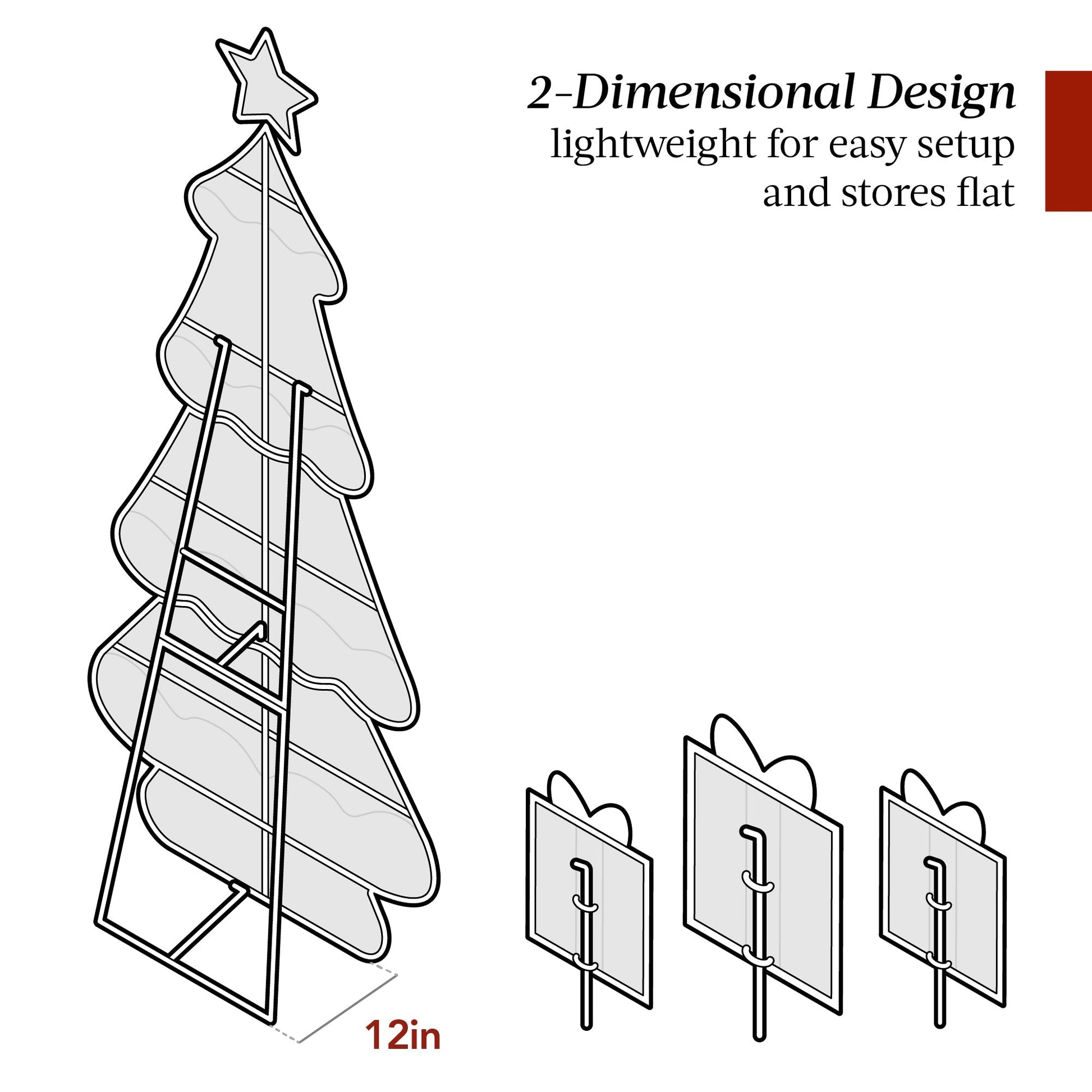 6ft Lighted 2D Christmas Tree Outdoor Decor w/ 170 LED Lights, 3 Gift Boxes