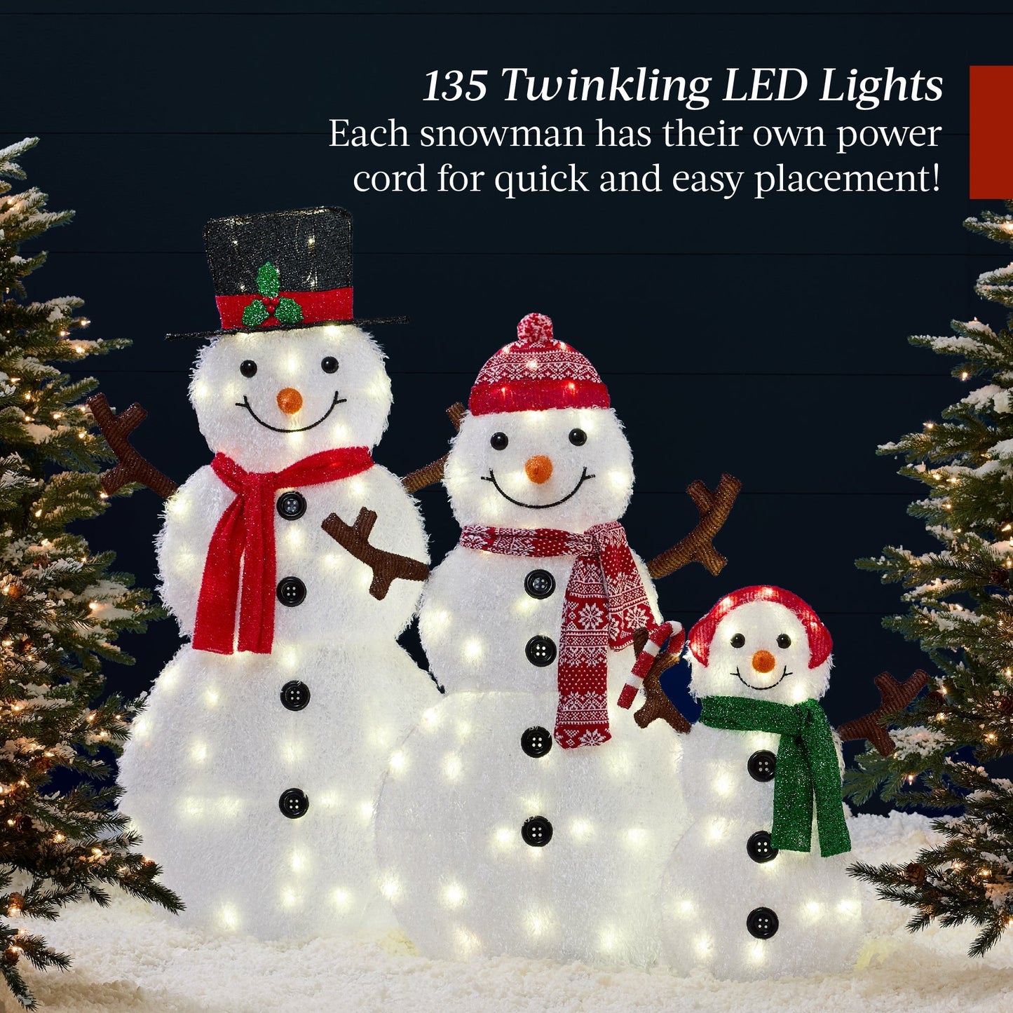 2D Lighted Snowman Family Set Outdoor Yard Decor w/ Twinkling LED Lights