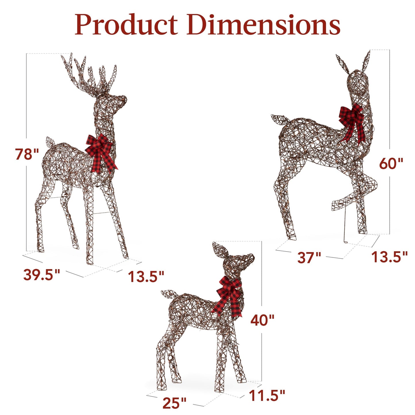 6.5ft 3-Piece Lighted Christmas Deer Set Outdoor Decor with LED Lights