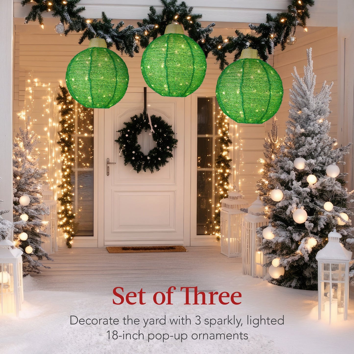 3-Piece Hanging Pop-Up Ornaments Outdoor Christmas Decor, LED Lights